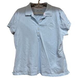 Tommy Hilfiger Polo Shirt Women XL Light Blue Preppy Short Sleeve Crest Cotton